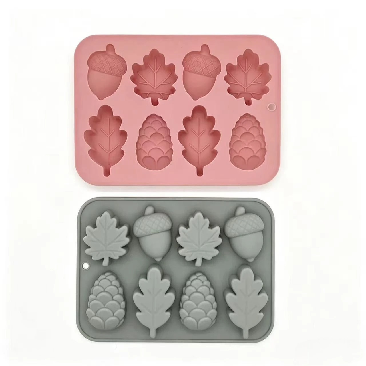 8 Cavity Autumn Oak Leaf Pine Cone Acorn Silicone Mold Food Grade Chocolate Candy Jelly Ice Cube Tray DIY Fall Cake Decor Mould