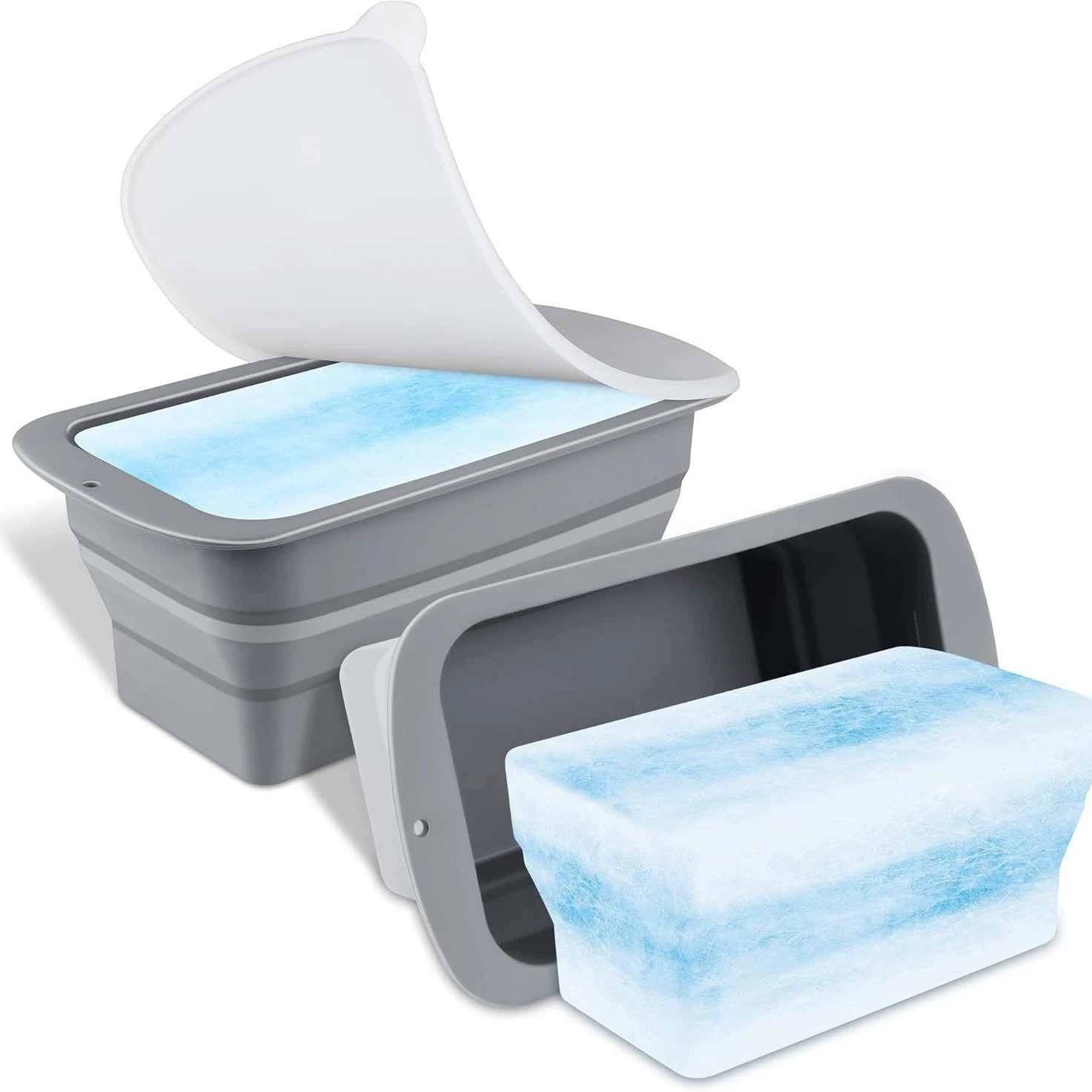 Foldable Silicone Large Ice cube tray Large Ice Box With Lid Extra Large Ice Tray Easy to Demold and Store