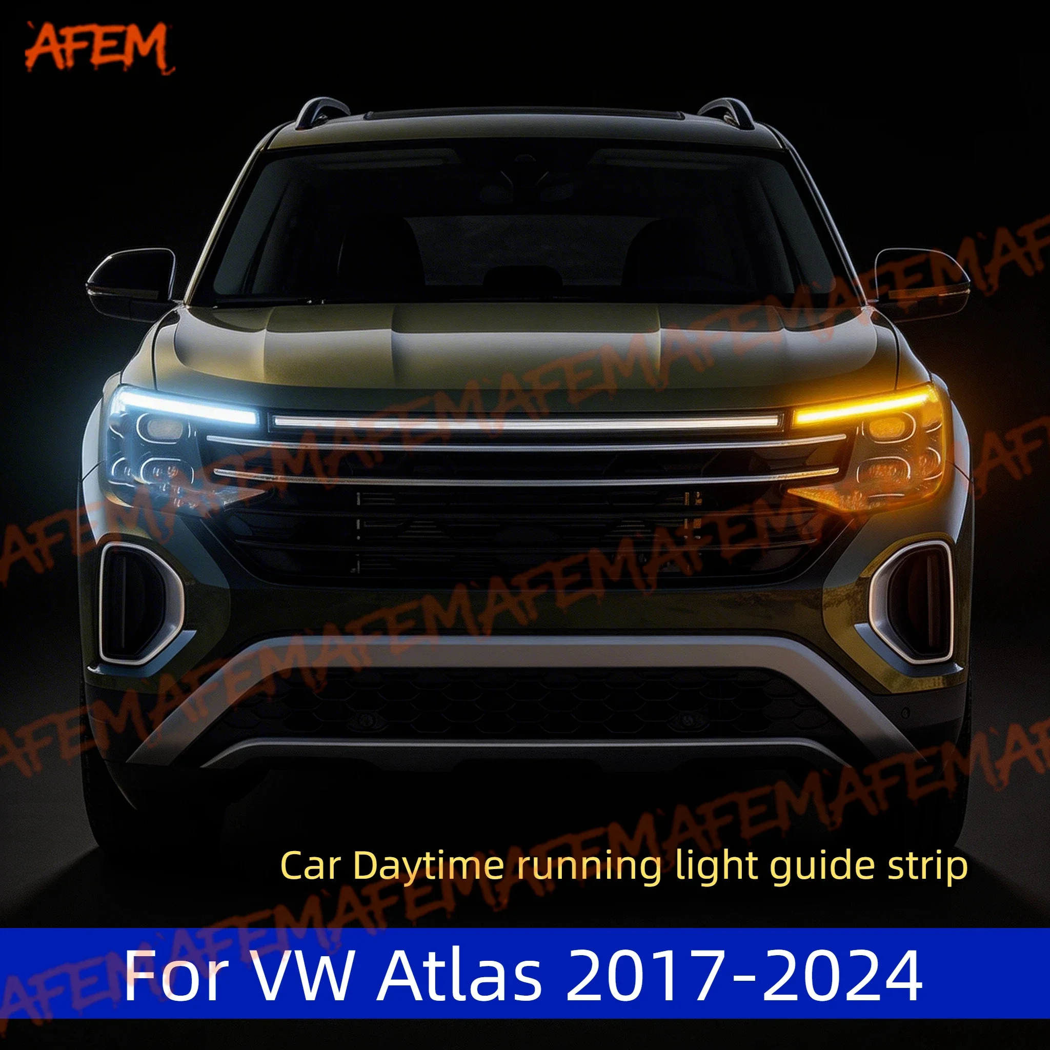 12V Car DRL Daytime Running Light Start Scan Style Sequential Flowing Turn Signal Light Ultra-Thin LED For VW Atlas 2017-2024