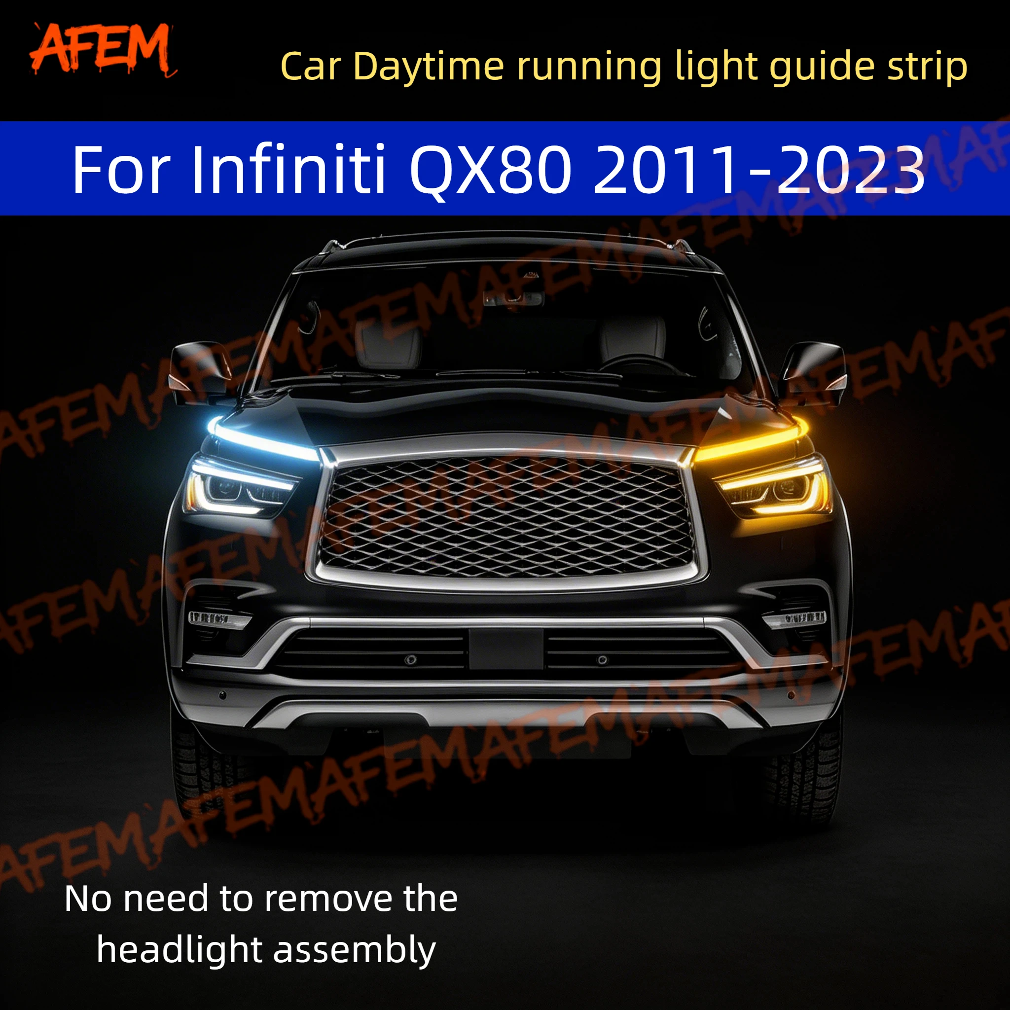 Car DRL Daytime Running Light Start Scan Style Sequential Flowing Turn Signal Light Ultra-Thin LED For Infiniti QX80 2011-2023