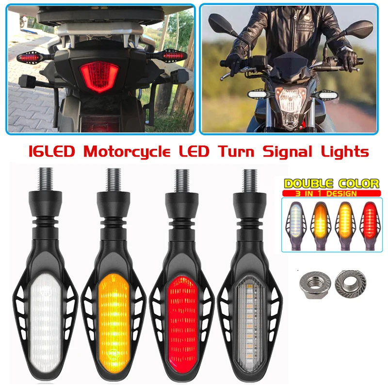 Motorcycle LED Signal Lights Brake Turn Light White Yellow Red DRL Light Flowing Taillight Daytime Running Lamp Indicator