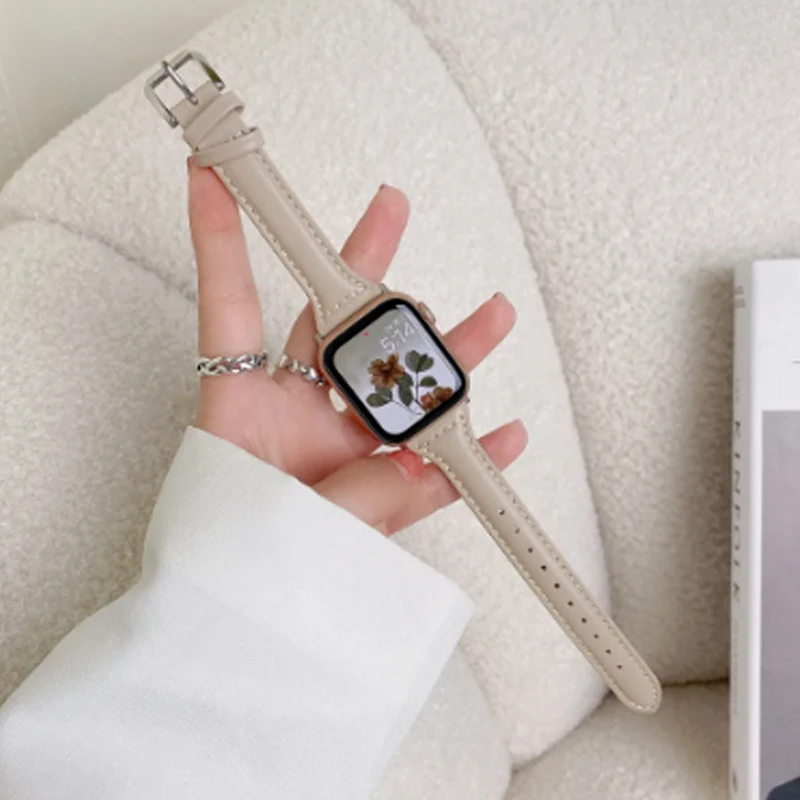 leather Wrist strap for Apple Watch band series 7 8 41/45mm correa 38/42mm Slim bracelet iWatch SE 6 5 4 3 40mm/44mm ultra 49mm