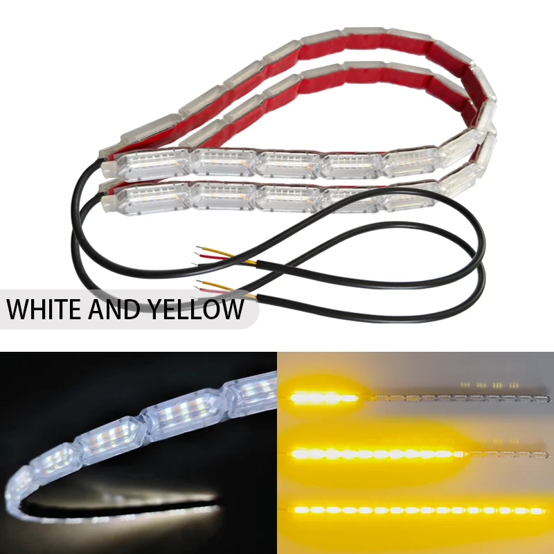 1 Pair Super Bright Flexible DRL LED Strip Daylight Turn Signal White Yellow Sequential LED Daytime Running Lights for Headlight