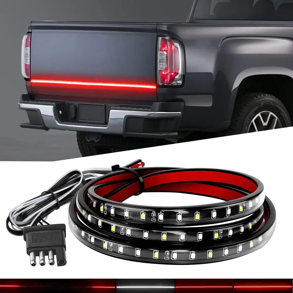 48/60 Inch Truck Tailgate Light Bar 12V  5 Function Red/White LED Brake Light Strip Brake Turn Signal Reverse Light Waterproof
