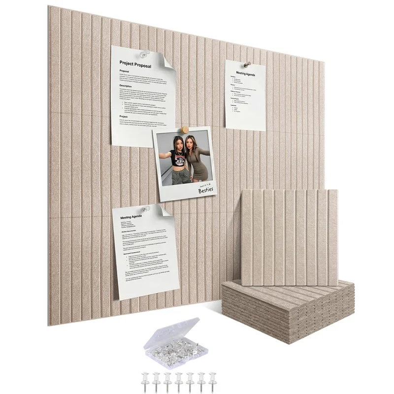 6-12PC Large Felt Cork Pin Note Bulletin Board Mount Wall Tile Soundproof Acoustic Panel Wallpaper for Home Office Ceiling Deco