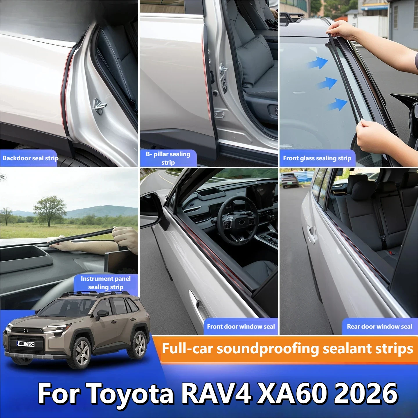 For Toyota RAV4 XA60 2026 Car B Pillar Seal Strip Door Sound Insulation Weatherstrip Dustproof  Whole Vehicle Sealing Strip