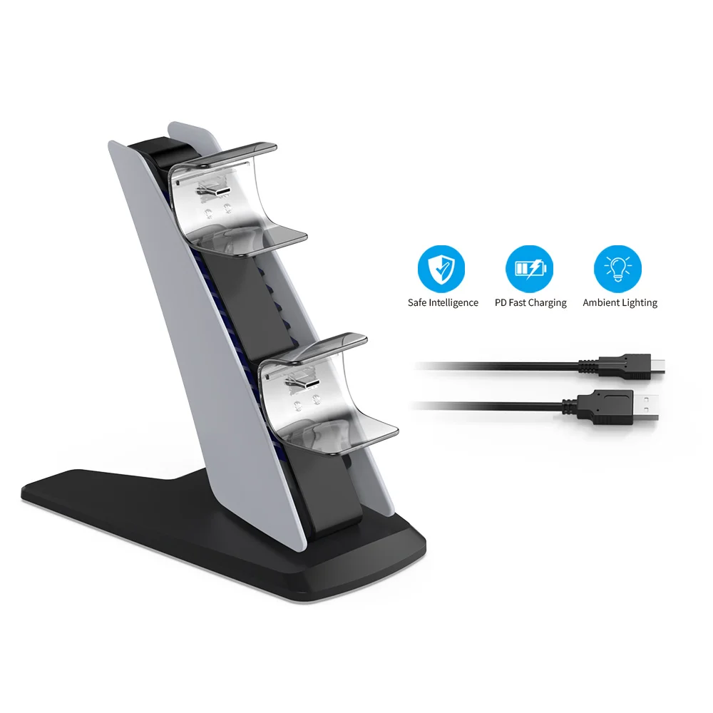 For PS5 Controller Charger Dock Dual Charging Stand Station Cradle for Gamepad Joystick - Gaming Accessory