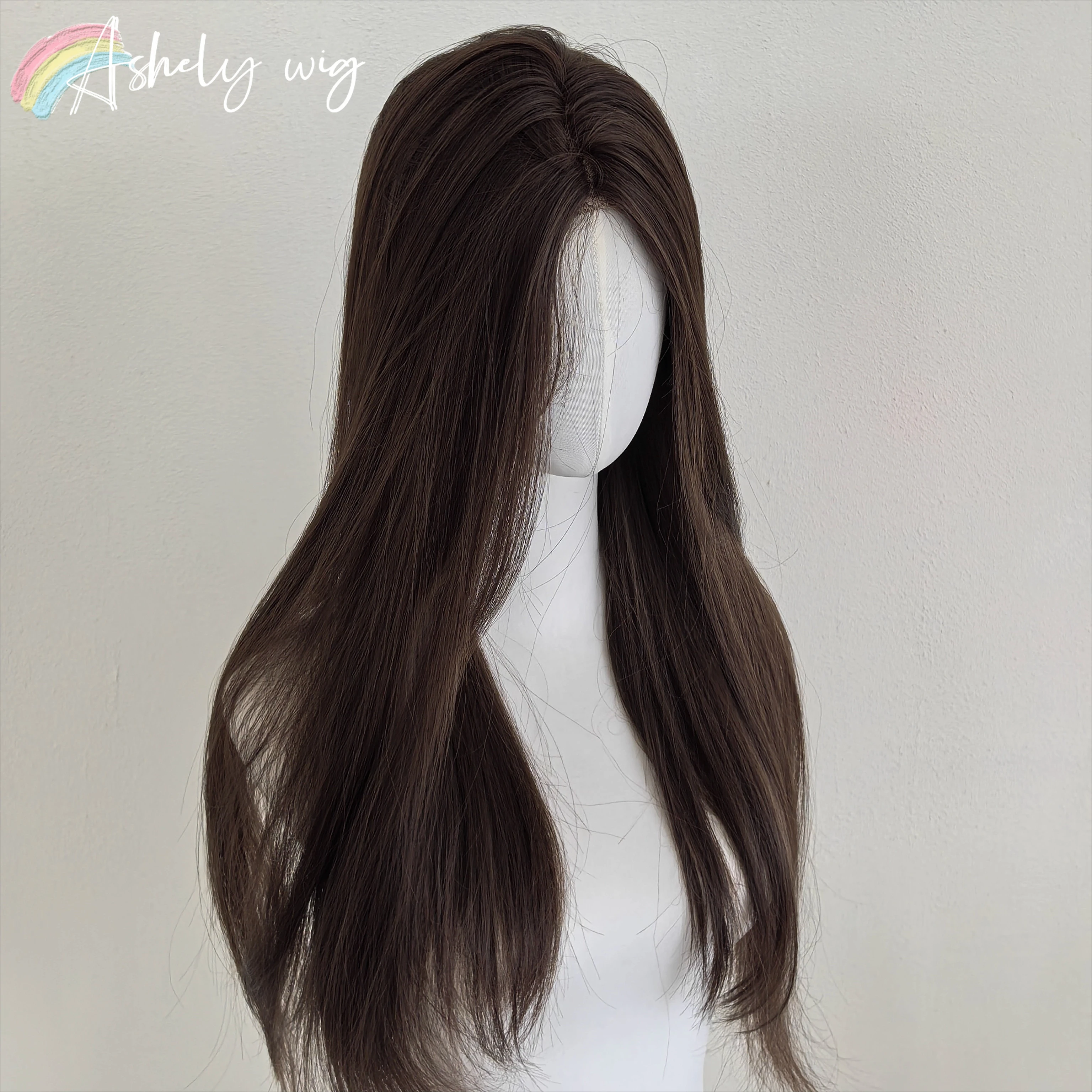 Brown Black Wig for Women 26inch Long Straight Hair Wig Fashion Headband Lolita Cute Synthetic Wigs for Daily Use Halloween