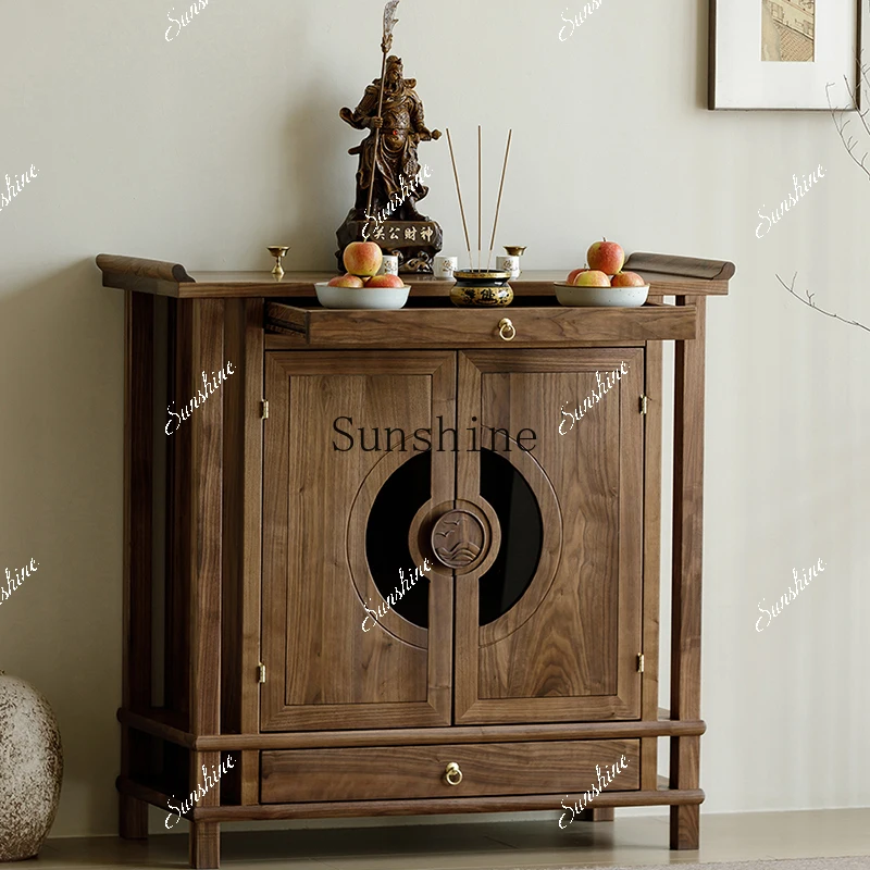 North American black walnut solid wood Buddhist cabinet, living room, God of Wealth desk, household entrance table  FT
