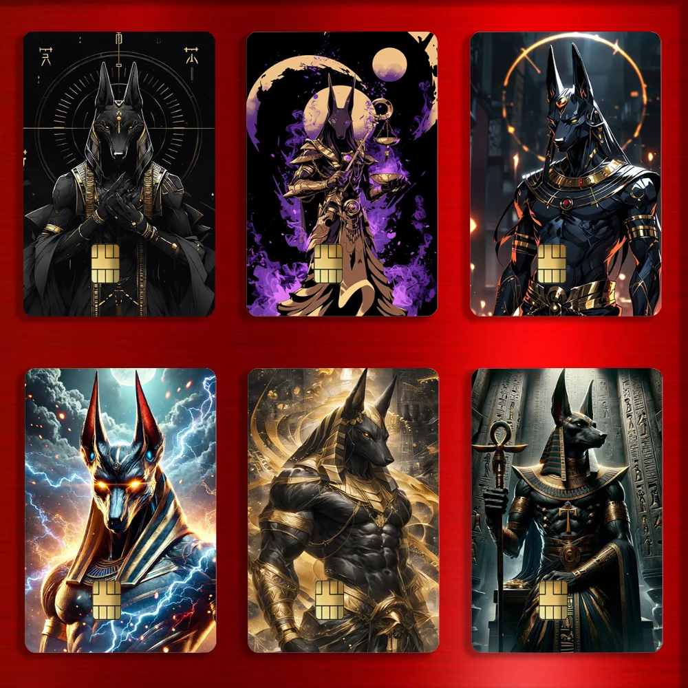 Ancient Egyptian God Anubis Stickers For Debit Bank Credit Cards Metro Bus Pass Sticker Decoration Cover 4PCS Card Skin