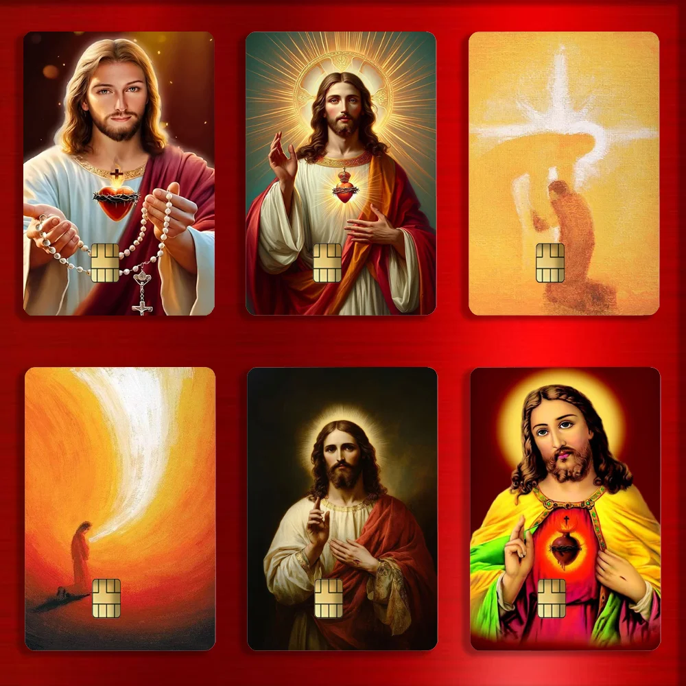 God Jesus Pray Stickers For Debit Bank Credit Cards Metro Bus Pass Sticker Decoration Cover 4PCS Card Skin