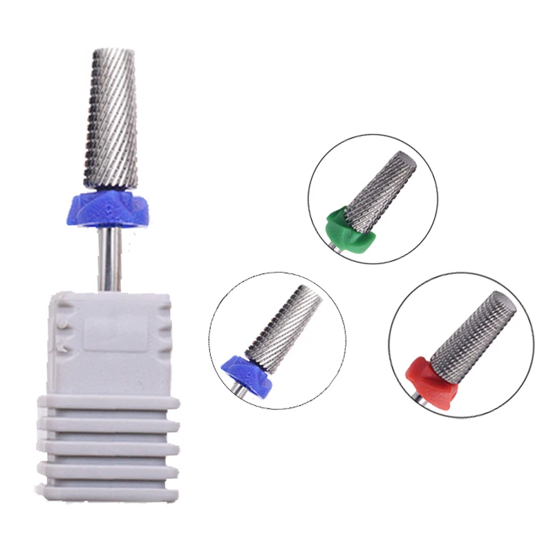 Silver Flat 2way 5 in 1 Tapered Safety Carbide Nail Drill Bits Rotary Grinding Carbide Milling Cutter For Manicure Remove Gel