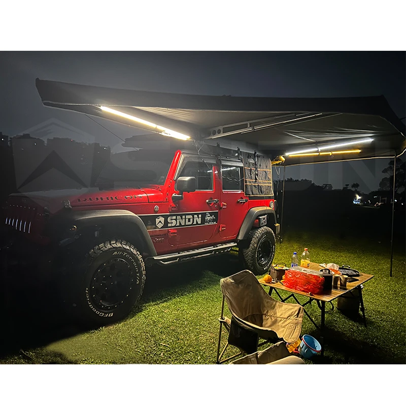 360 Car Awning,2.5M Retractable Folding Outdoor Camping 270 Degree Awning Foxing Awning 270 Degrees Waterproof,With Led Light