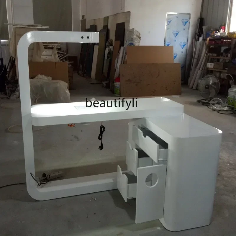 LHX26 ss 26 Simple Style Nail Table with LED Light Locker Hand Pillow Dust Collector White Nail Table Cabinet