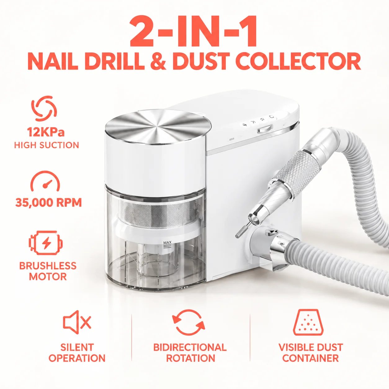 Lamwo Daichong Modle 2in1 Nail Dust Collector with Drill Powerful Dust Cleaner12000pa Suction Low Noise 35000rpm  Digtal Display