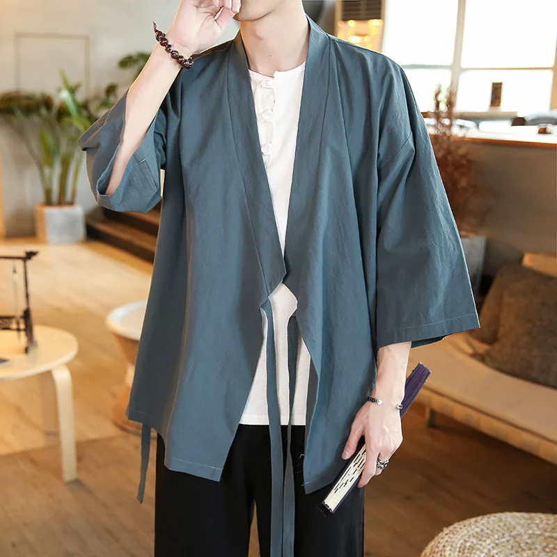 Kimono Samurai Costume Chinede Style Men Japanese Cardigan Haori Clothing Summer Harajuku Kimono Jackets Casual Cotton Yukata