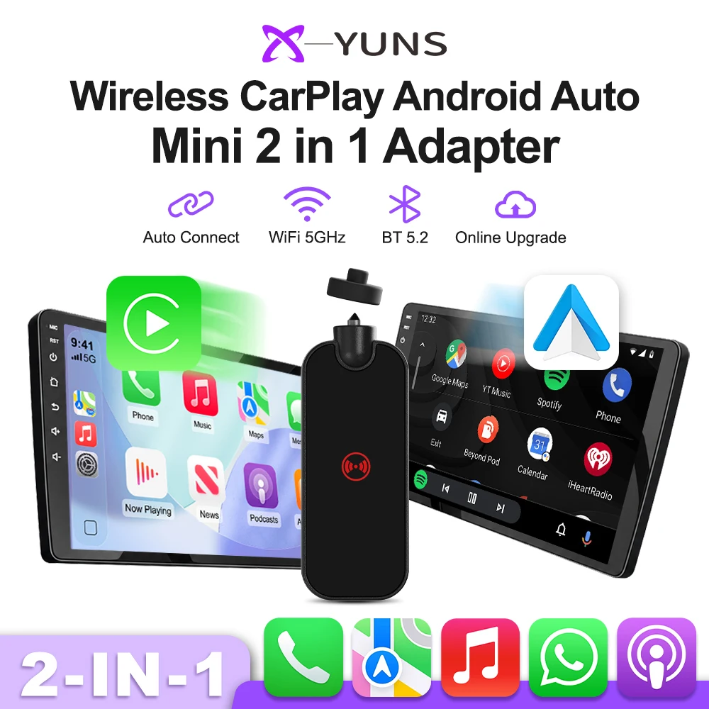 2026 Wired to Wireless Carplay Adapter 2 In 1 Plug & Play CarPlay & Android Auto USB Dongle Smart Mini Box for 98% of Vehicles
