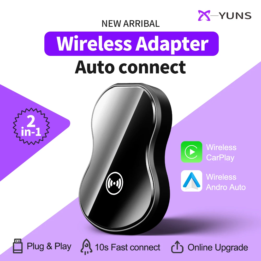 X-YUNS 2in1 Wireless CarPlay Android Auto Adapter USB Dongle Smart Mini Box Plug And Play For VW Toyota Nissan Honda Ford Benz