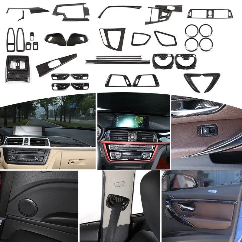ABS Carbon Fiber Interior Trim Sticker kit For BMW 3 4 Series 3GT F30 F32 F34 Car Center Control Gear Shift Panel Cover Trim