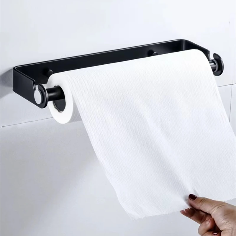 Black/Silver Multi-function Kitchen Paper Towel Holder Hanging Storage Rack Plastic Wrap Organizer Household Accessory