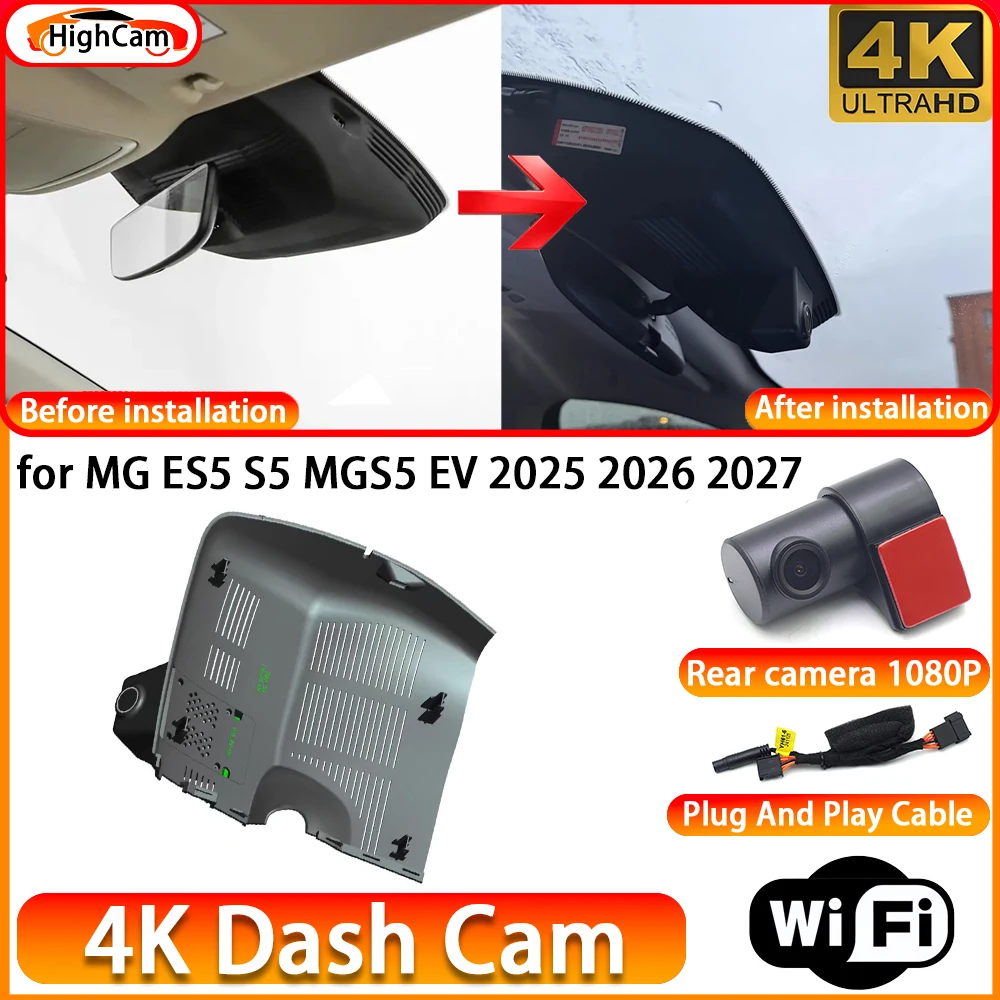 for MG ES5 S5 MGS5 EV 2025 2026 2027 OEM 4K DVR Dash Cam Front Rear Camera WiFi Video Recorder Plug and Play Loop Recording