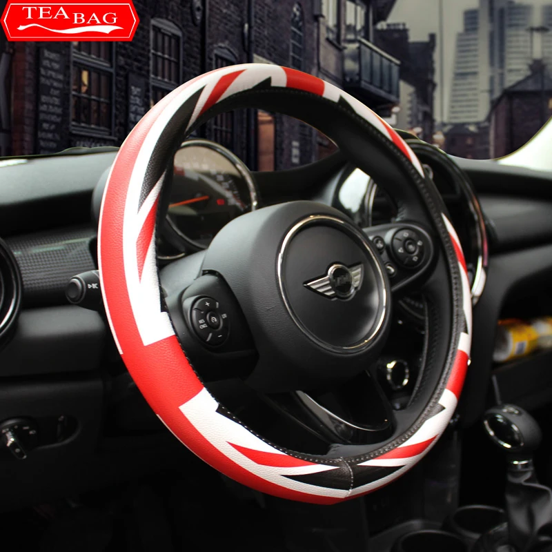 Car Steering Wheel Cover Portector Leather Union Jack Decor for Mini Cooper One S JCW R55 R56 F60 Countryman Clubman Accessories