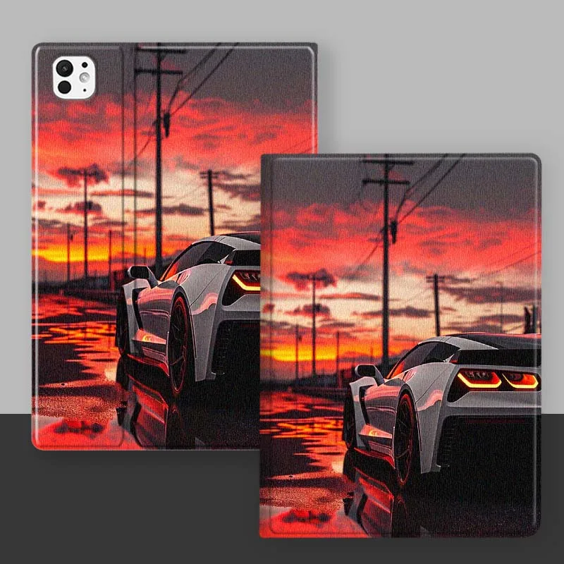 Sunset Reflected Sports Car Cover For iPad Pro Mini Air 1 2 3 4 5 6 7 10 11 th 8 9 gen 11 M4 M5 Foldable Tablet Case