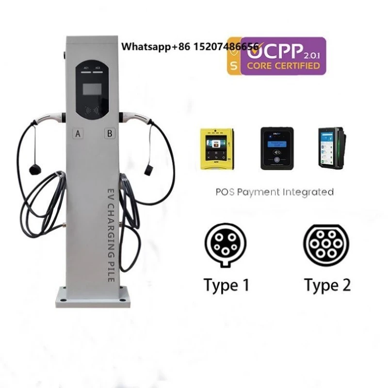 22kw TYPE1 Ac Electric Car Ev Charger,  Dual Vehicle Safety Charging Pile 11kw OCPP1.6 with Credit Card
