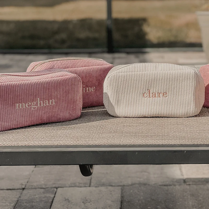 Personalized Embroidered Cosmetic Bag with Name Corduroy Makeup Bag Bridesmaid Proposal Gift Bachelorette Party Team Bride Favor
