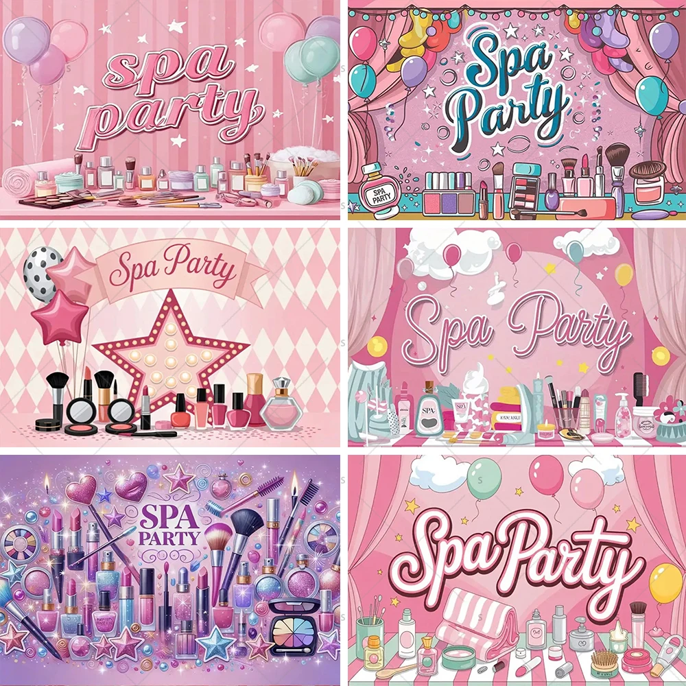 Cartoon Style SPA Party Decoration Backdrop Balloon Cosmetic Beauty Salon Background Girls Photography Studio Supplies Banner
