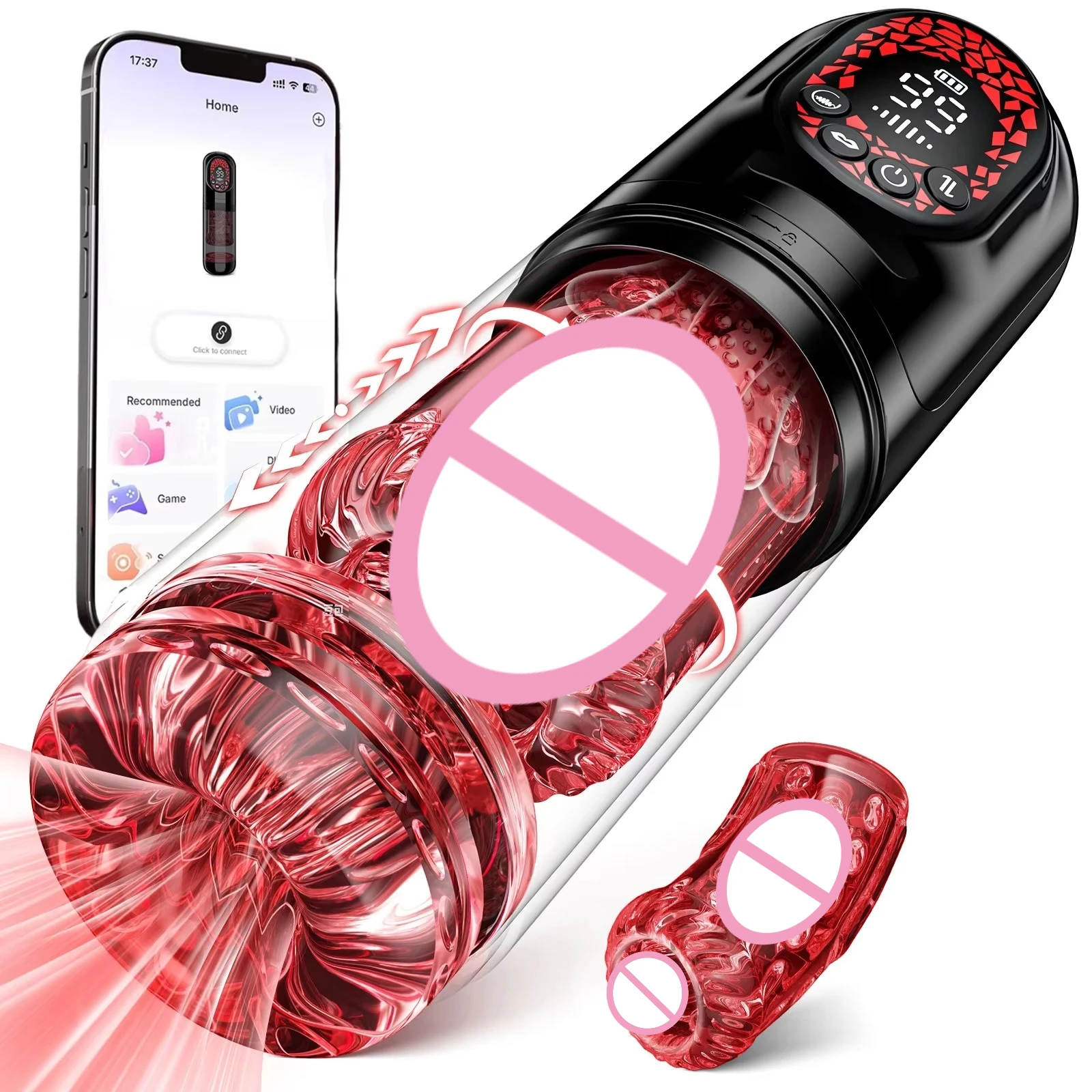Automatic Male Masturbator with APP Control, Thrusting Rotating Sucking Modes, Red Pocket Pussy Sex Toy for Men