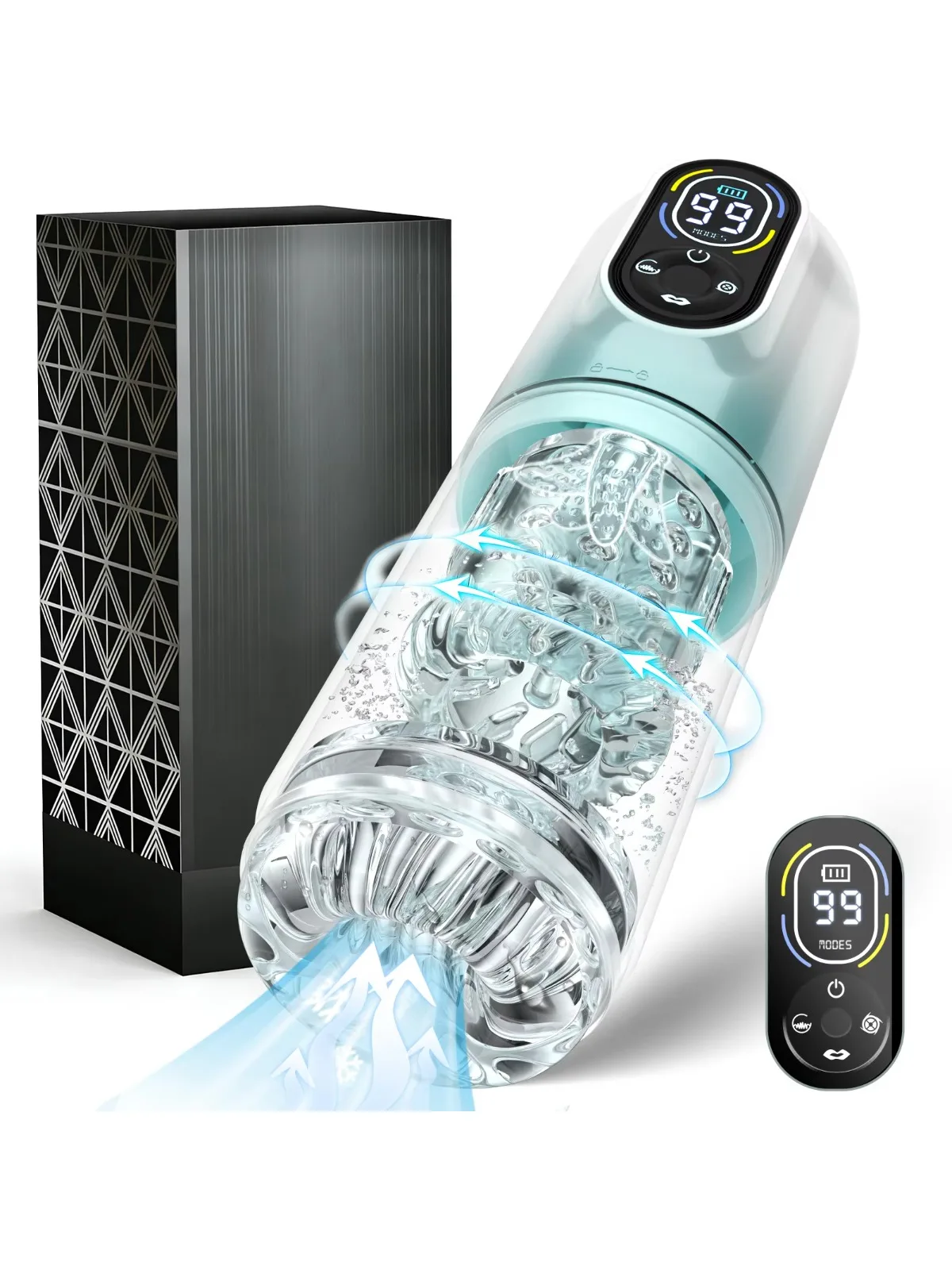 Automatic Male Masturbator with LED Display & Remote, 9 Thrusting Rotating Sucking Licking Modes, Electric Pocket Pussy Toy
