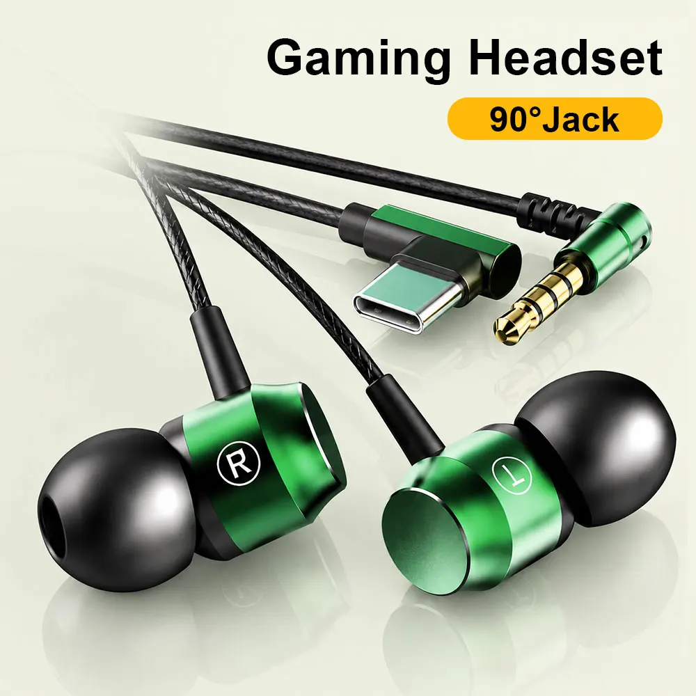 For Galaxy 90° Jack Wired Gaming Headset HiFi Surround Sound With Mic 3.5mm Type C Music Headphones For Samsung S24 23 iPhone 15