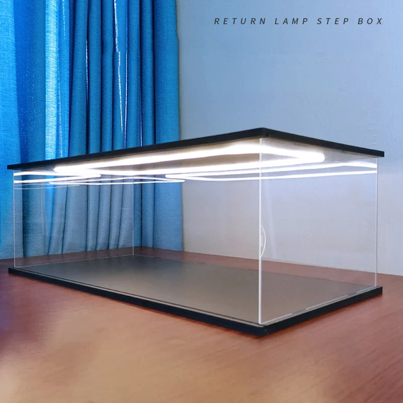 Acrylic Display Cabinet With Circular LED Light For Collectibles, Clear Dust-Proof Storage Box For Action Figures And Car Models
