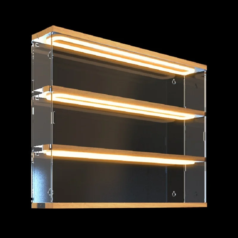 Circular Light Blind Box Toys Storage Box 2-4 Layers Action Figure Display Shelf Acrylic Wall Mounted Display Cabinet With Door