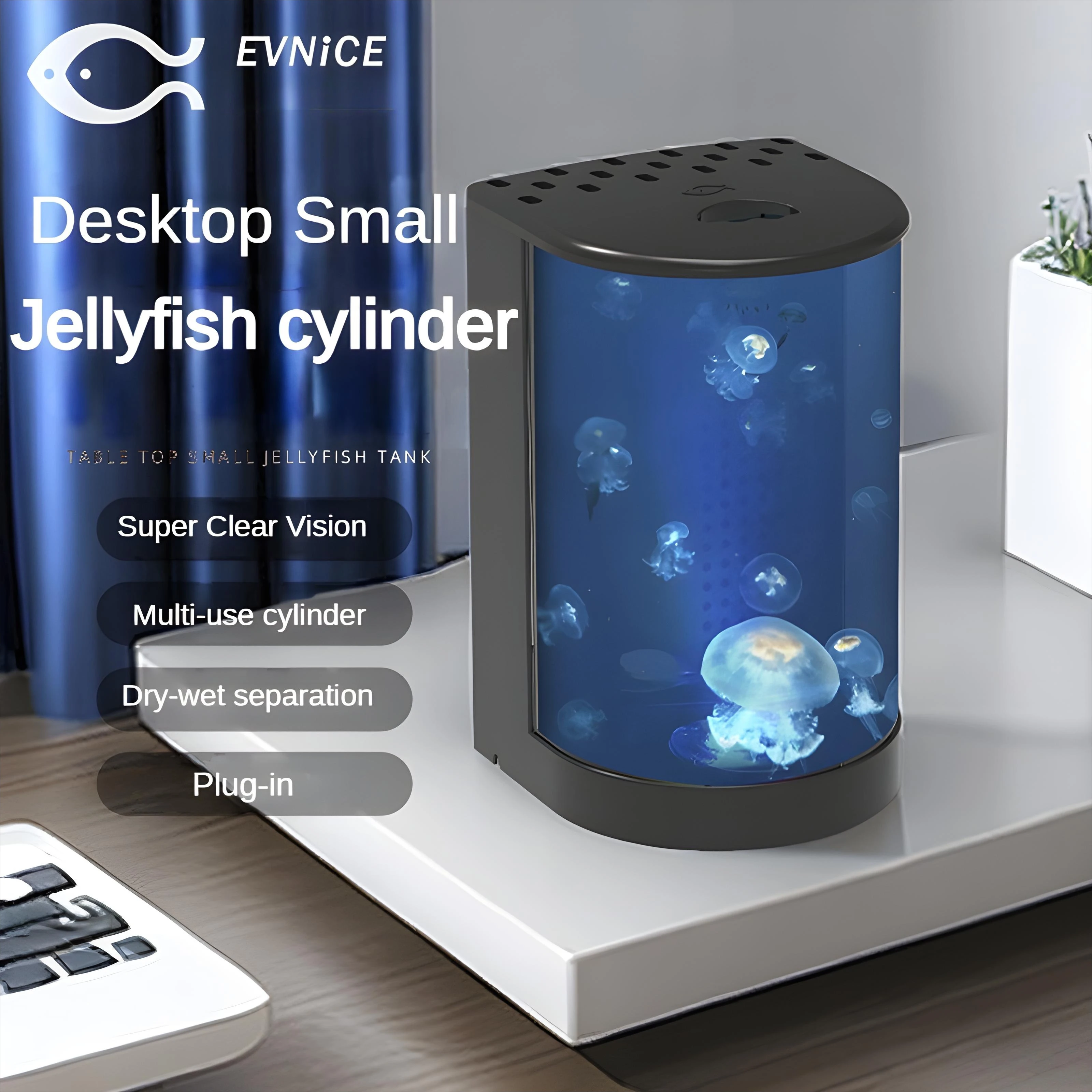 Jellyfish Tank Semi-Circular Desktop Mini Fish Tank Household Filter with Wet Dry Separation Remote Control USB Power Supply