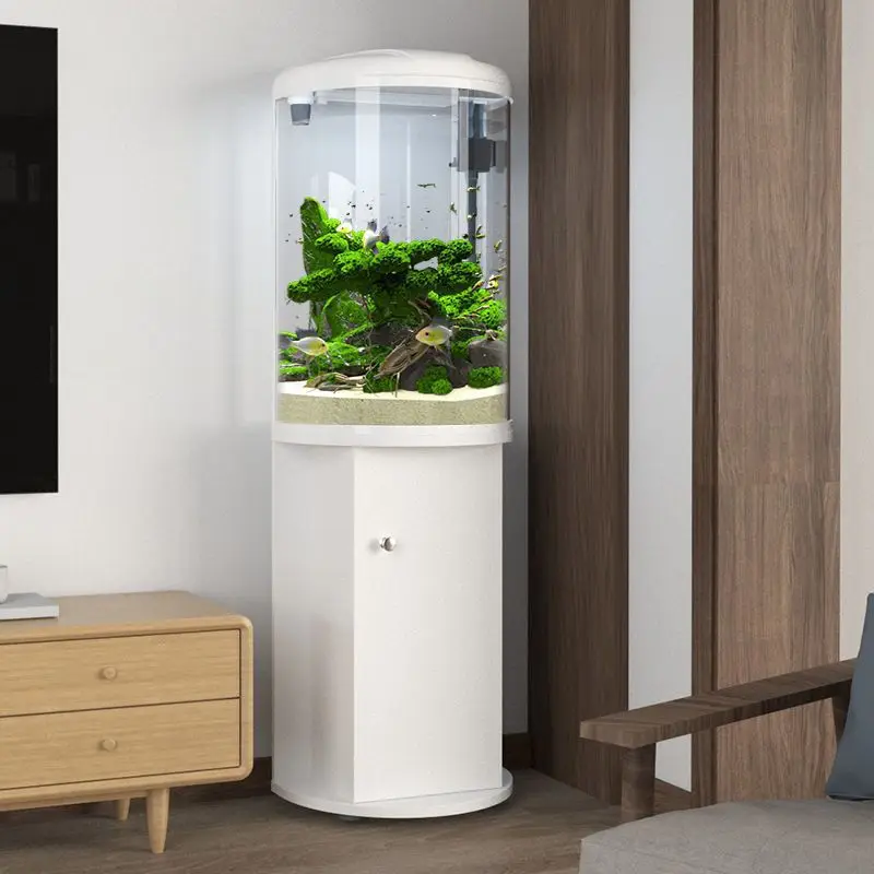Living room fish small floor cylindrical water-free household glass semi-circular ecological aquarium mini goldfish tank