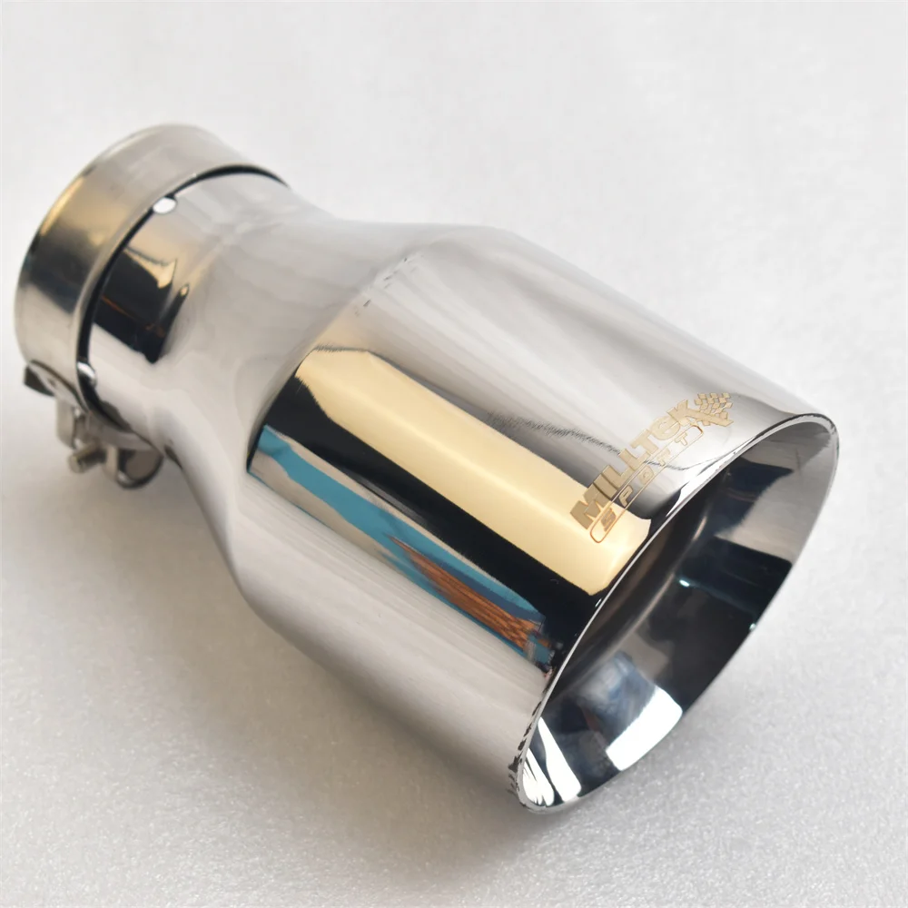 MILLTEK SPORT 304 Stainless Steel Exhaust Tip 2.5 Inch Inlet 4 Inch Outlet 6.9 Inch Long Slant Mount Tailpipe Nozzle
