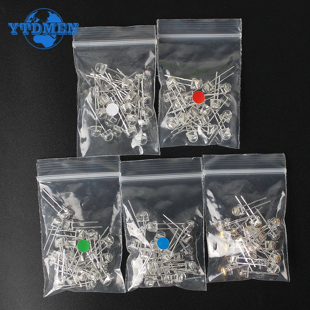 5 Colors LED kit Super Bright Straw Hat LED Diode Kit - 100pcs 5MM, Red Yellow Blue Green White, F5 light Emitting Assorted Set
