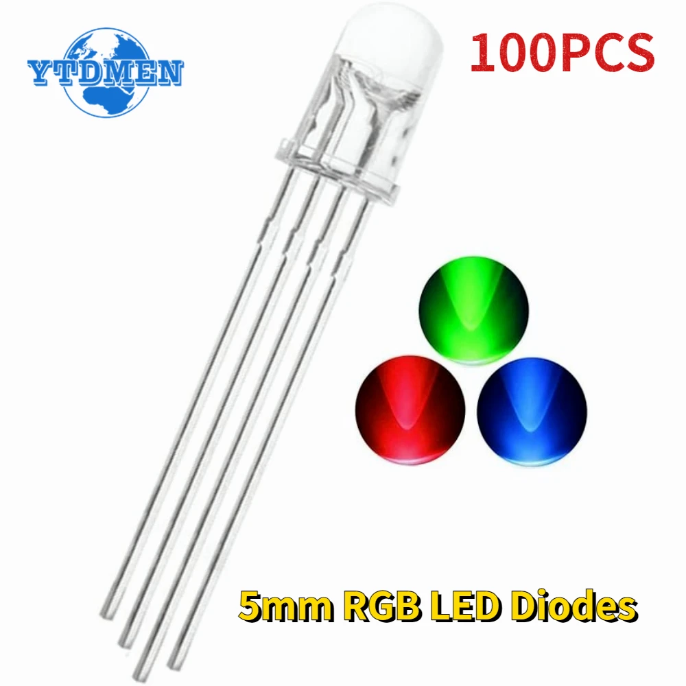100pcs 5mm RGB LED Diodes Common Anode Cathode Multicolor Emitting Diode Micro Indicator DIY PCB Circuit Bulb Lamps for Arduino