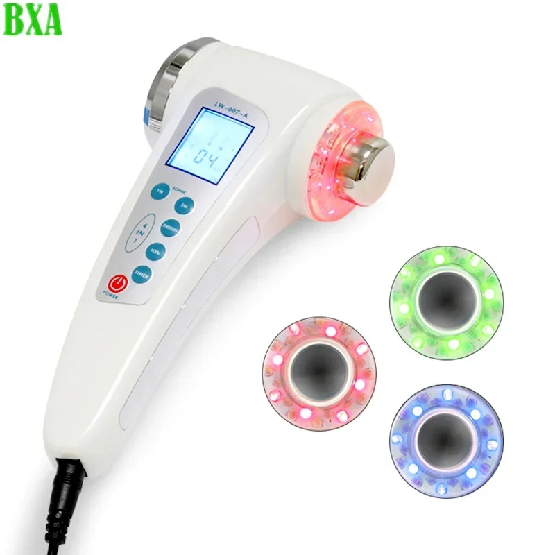 4-In-1 Ion Facial Beauty Instrument 7-Color LED Light Therapy Ultrasonic 3Mhz Slimming Anti-Cellulite Facial Massager