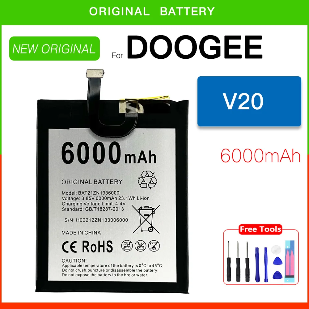 Genuine Battery For Doogee V20 Original Li-Ion Rechargeable Bateria 6000mAh BAT21ZN1336000 Mobile Phone Accessories Batteria