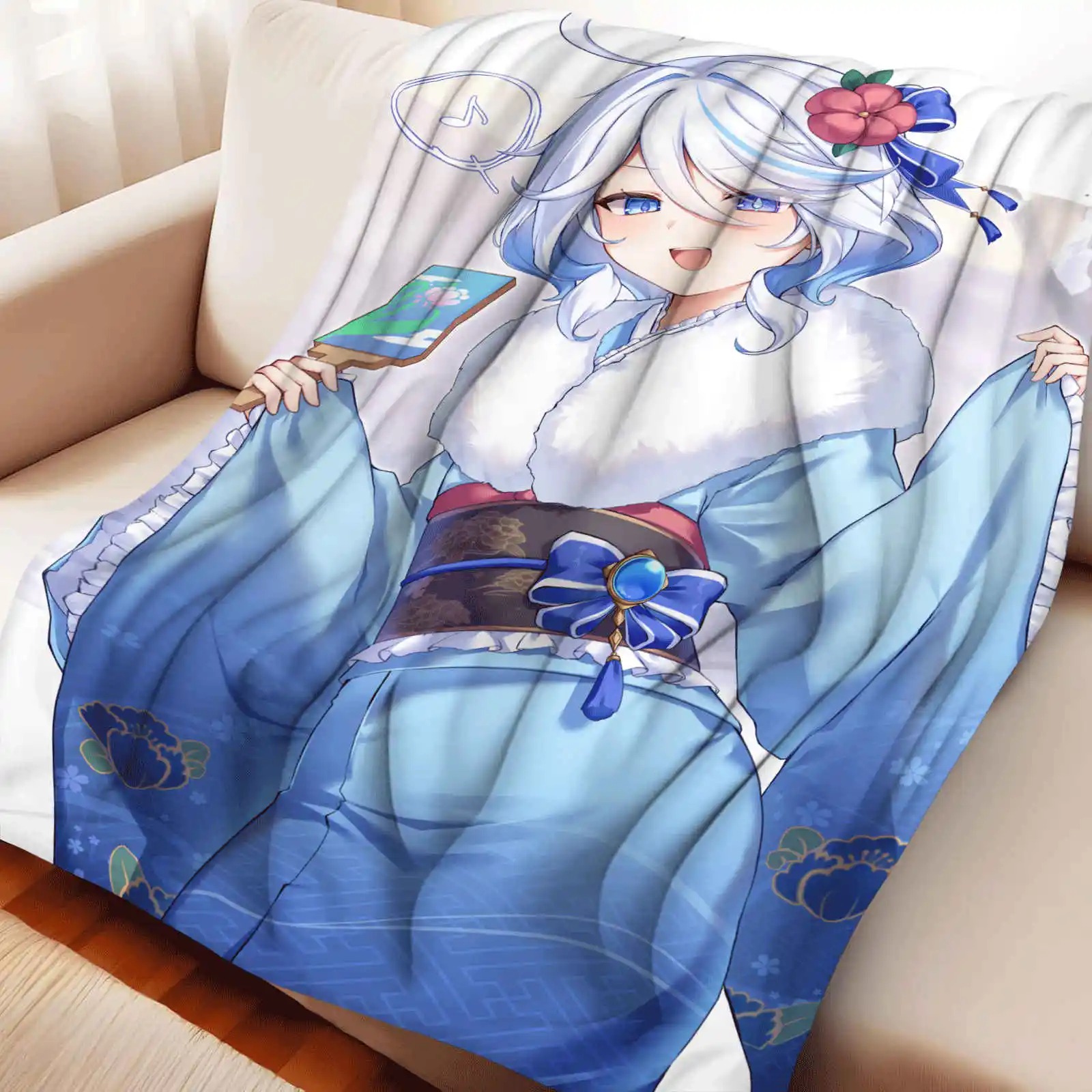 Genshin Impact Furina Anime Flannel Throw Blanket Thick AC Quilt for Gaming Chair Ideal Geek