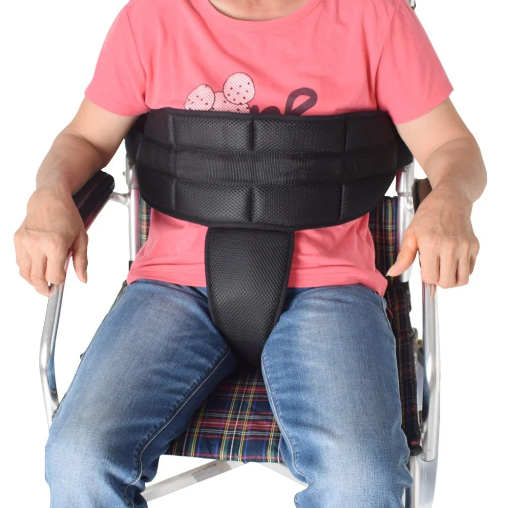 New Wheelchair Protective Belts T-cushion Prevent Body Fall Wheelchair Safety Seat Patients Restraints Fixing  Breathable Straps