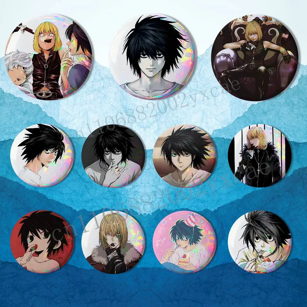 Impulse Mello Death Note insane L Lawliet Laser reflective round badges pins bag clothing decorations collectibles gifts