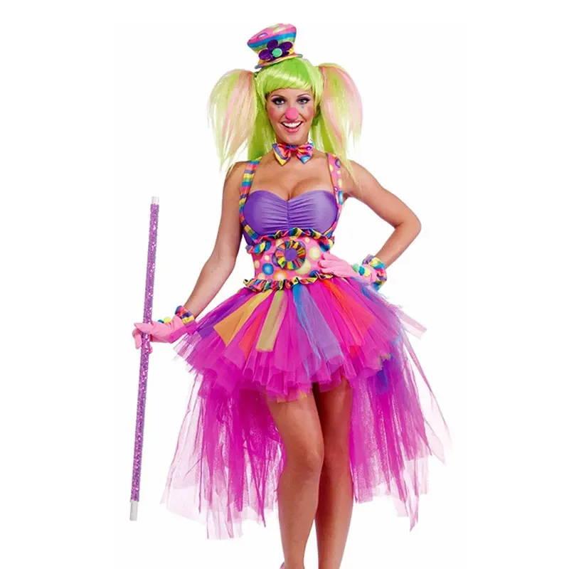 Adult Circus Clown Quinn Honey Clowns Costume Halloween Party  Sexy Classic Candy Color Circus Clown Fairy Cosplay Dress