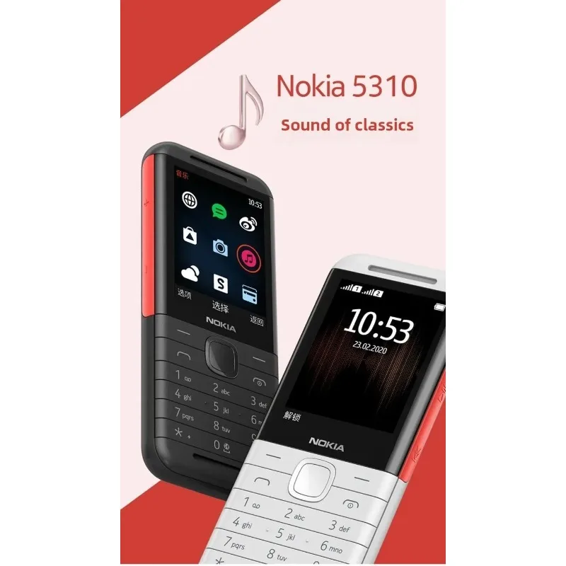 Nokia 5310 XpressMusic Classic 2G Long Standby Dual Stereo Music Button Backup Phone Network Unlocked Refurbished Phone