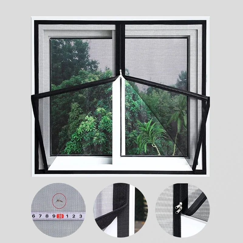 Summer, simple, black, mosquito net, multi size window screen, double zipper self-adhesive tape, window screen, curtain net mesh