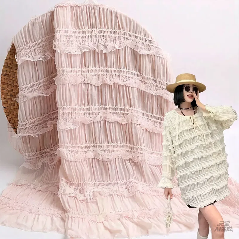 Fungus Edge Chiffon Fabric Striped Embroidery Women Dress Wedding Dress Fabric Elastic Hook Sewing