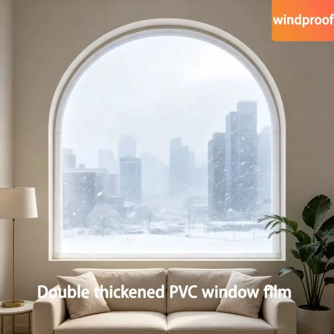 Highly Transparent Windproof and Heat-insulating, Customizable Size with White Edge Curved Top Window Film, Made of PVC Material